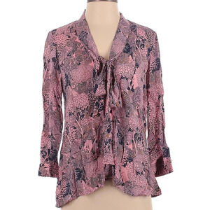 Anthropologie 52 Conversations Colloquial Necktie Blouse 2 Castle Forest Print